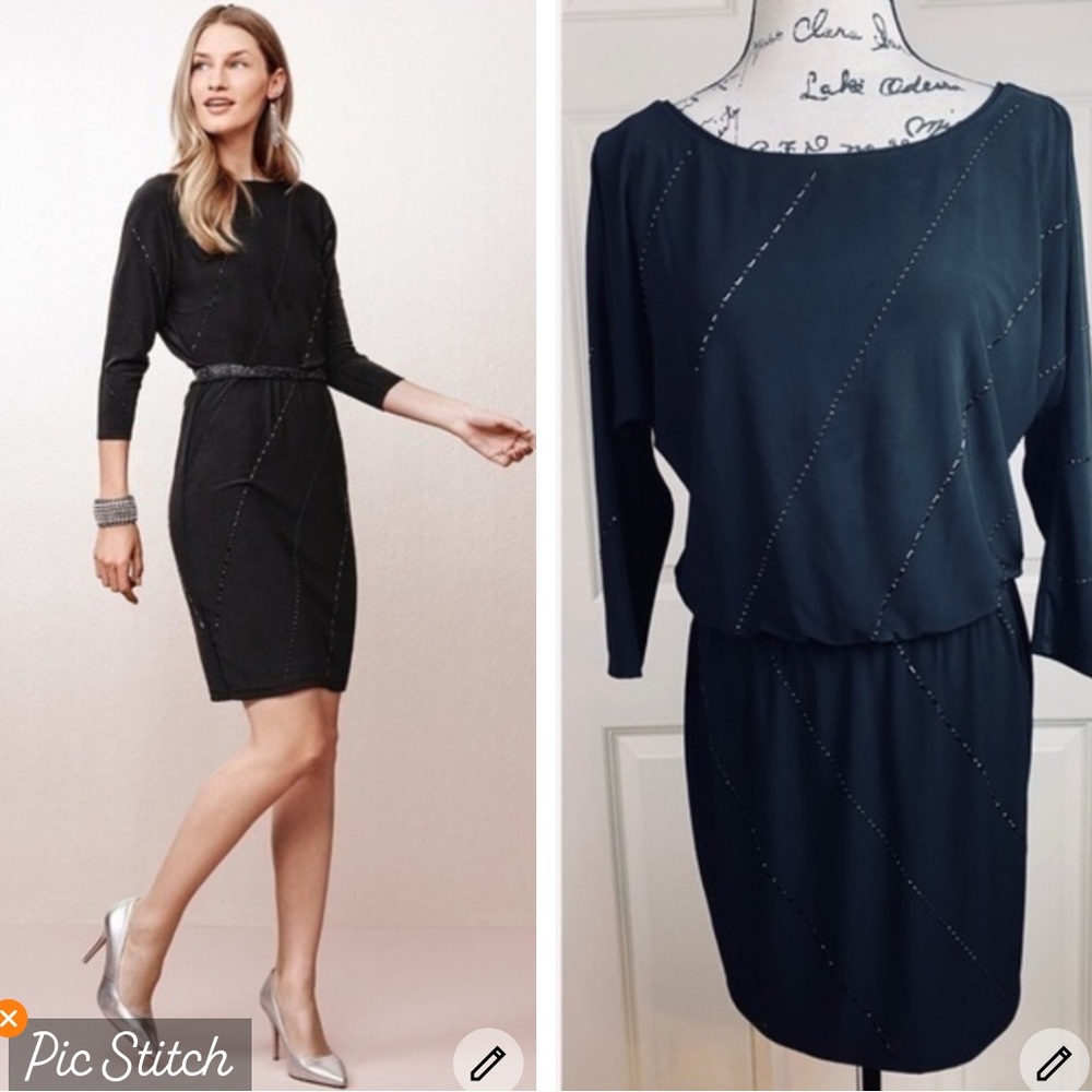 NWT White House Black Market Embellished Blouson Dress